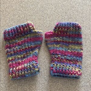 Colorful Knit Fingerless Gloves, Handmade